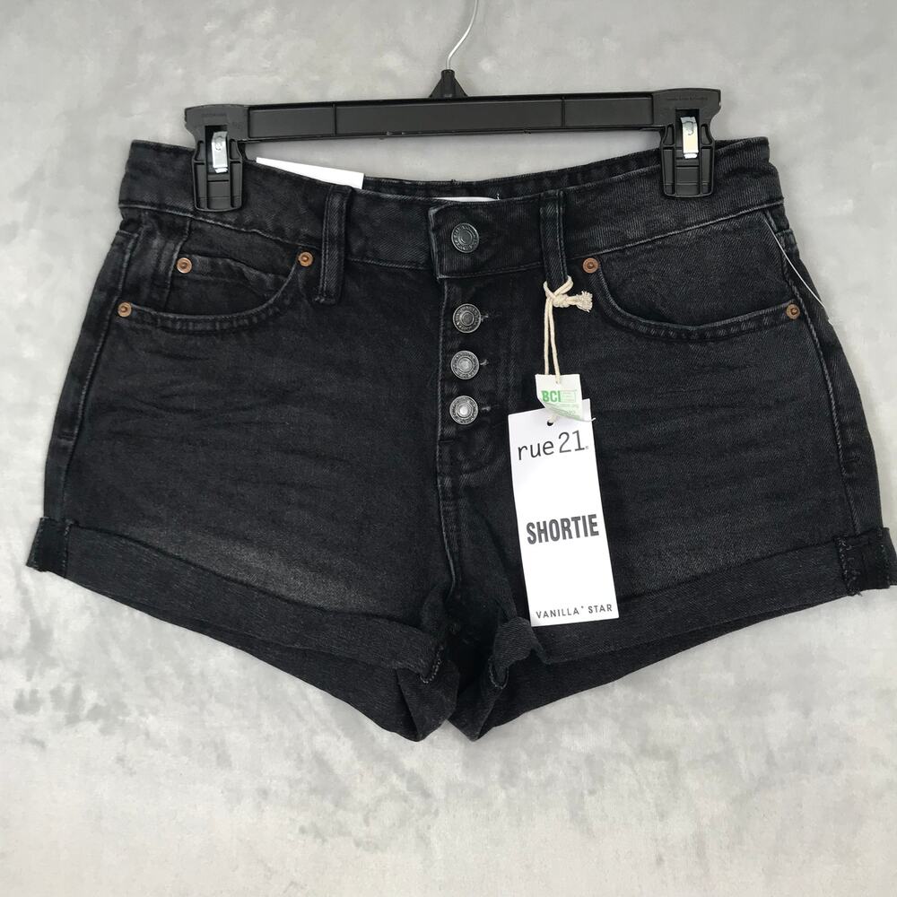 Vanilla Star Button Fly Cuffed Jean Shorts Size 2 Shortie Cheeky Faded Preppy